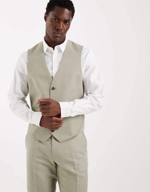 ASOS DESIGN - Smal linnenrijk pak in saliegroene keperstof, 3 van 4
