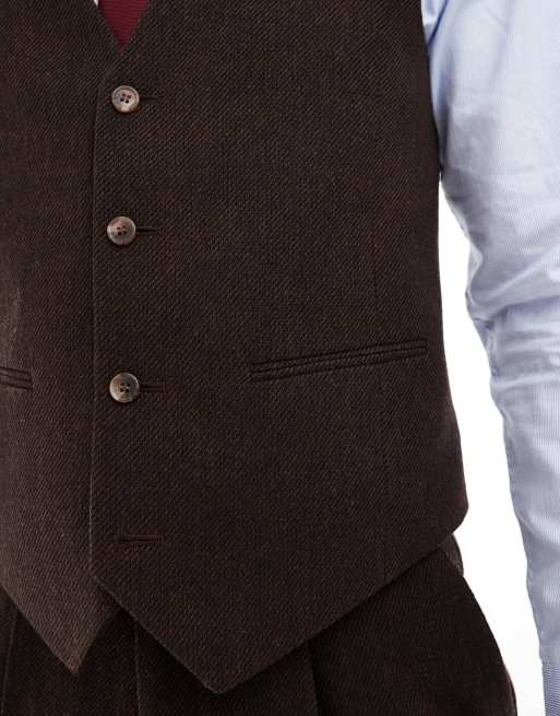 ASOS DESIGN - Smal gilet van wolmix keperstof in bruin, 3 van 5
