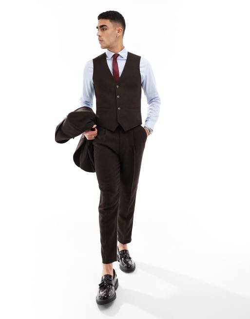 ASOS DESIGN - Smal gilet van wolmix keperstof in bruin, 4 van 5