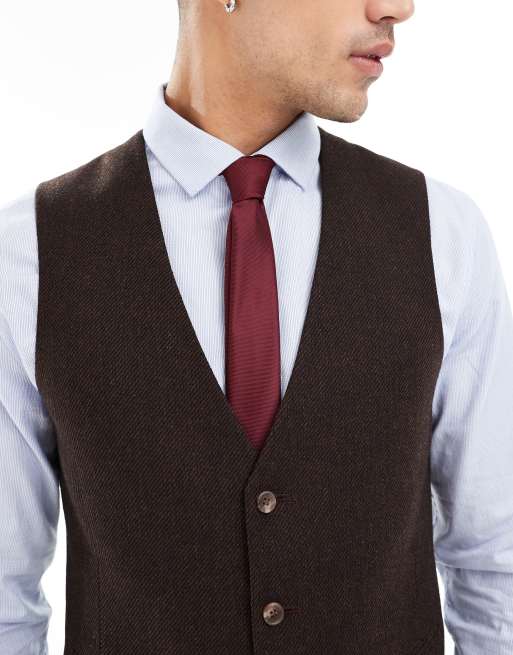 ASOS DESIGN - Smal gilet van wolmix keperstof in bruin, 5 van 5