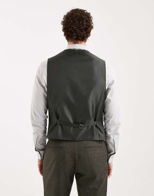 ASOS DESIGN - Smal gilet van wolmix met visgraatmotief in kaki, 3 van 5