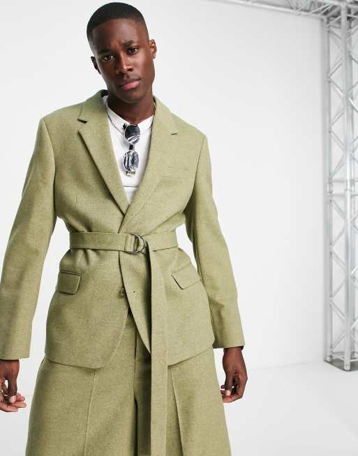 ASOS DESIGN - Smal habitjakke i salviegrøn med betrukket bælte