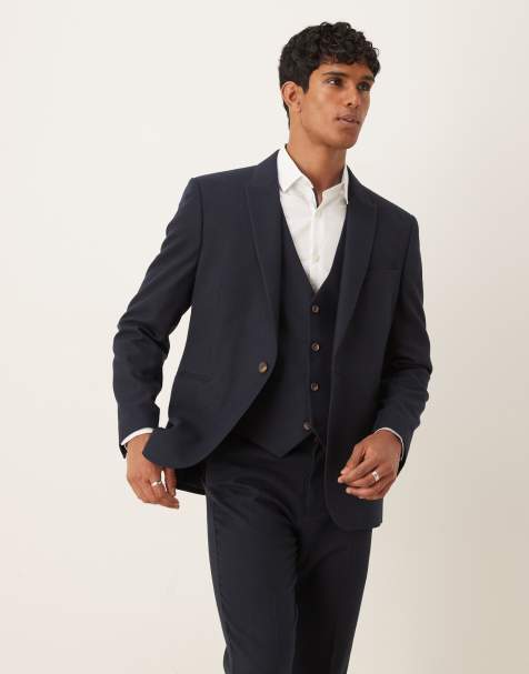 ASOS DESIGN - Smal habitjakke med marineblåt sildebensmønster i uldlook - view 1