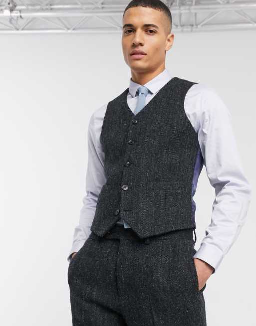 ASOS DESIGN - Koksgråt suit med smal pasform i  sildebensvævet Harris-tweed med 100 % uld, 4 af 4