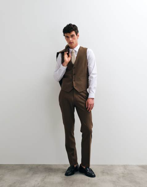 ASOS DESIGN smal kostymväst i mellanbrun - view 1