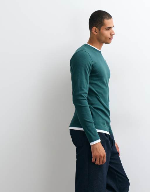 ASOS DESIGN smal långärmad t-shirt i mörkgrön, 4 av 5