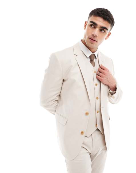 ASOS DESIGN - Smal og beige habitjakke i hørblanding - view 1