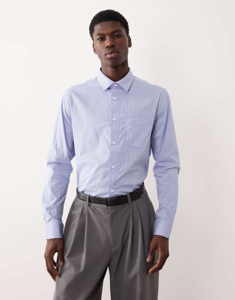 ASOS DESIGN - Smal overhemd in blauw met micro-ruit - view 1