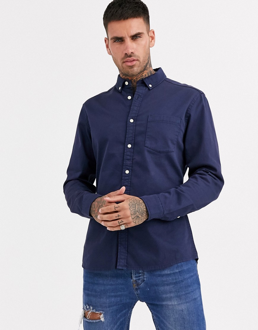 ASOS DESIGN - Smal overhemd met stretch van organische denim in marineblauw