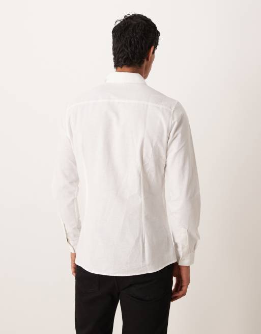ASOS DESIGN - Smal overhemd van linnenmix in wit, 3 van 5