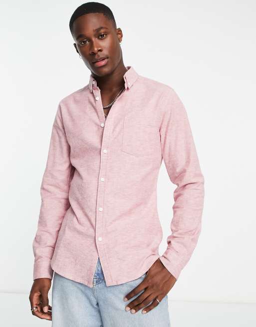 ASOS DESIGN - Smal Oxford overhemd in bordeauxrood geverfd garen