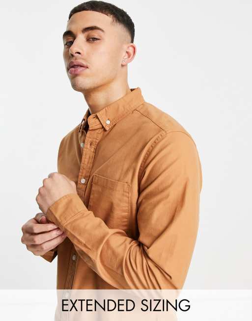 ASOS DESIGN - Smal Oxford overhemd in bruin