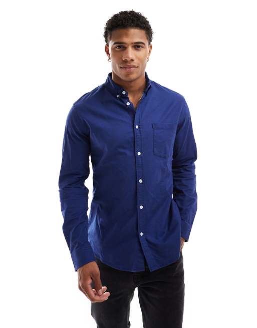 ASOS DESIGN - Smal Oxford overhemd in marineblauw