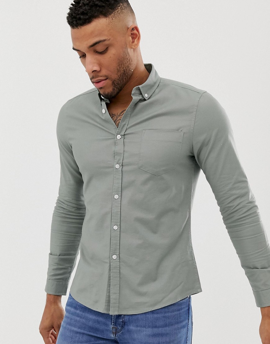 ASOS DESIGN - Smal oxford overhemd met knoopkraag in lichtgroen