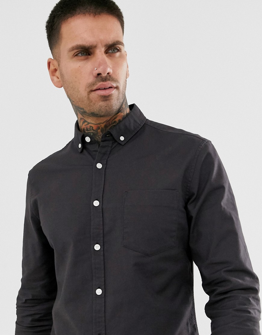 ASOS DESIGN - Smal oxford overhemd met stretch in zwart