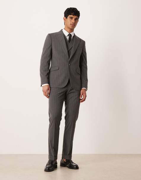ASOS DESIGN - Smal pak in grijs met krijtstreep - view 1