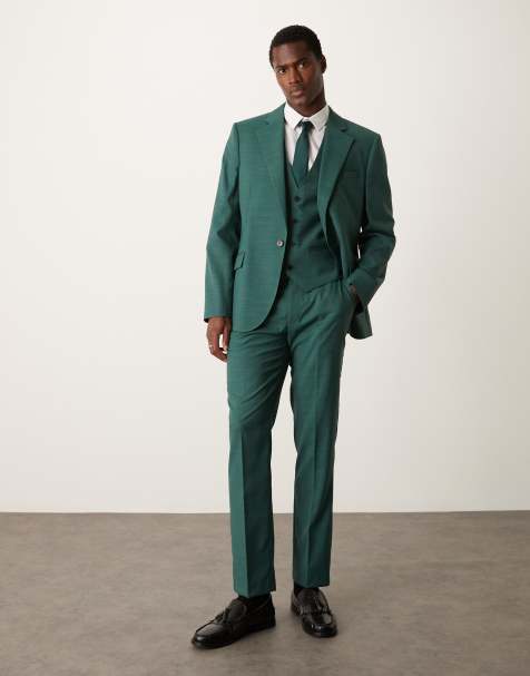 ASOS DESIGN - Smal pak met fijn ruitmotief in groen - view 1