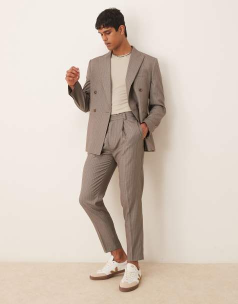 ASOS DESIGN - Smal pak van keperstof in bruine krijtstreep - view 1