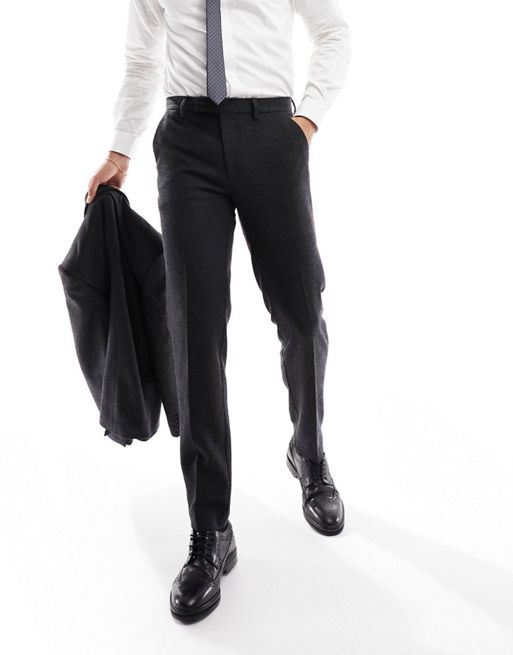 FhyzicsShops DESIGN - Smal pantalon van wolmix met textuur in zwart