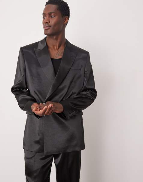 ASOS DESIGN - Smal satijnen colbert in zwart - view 1