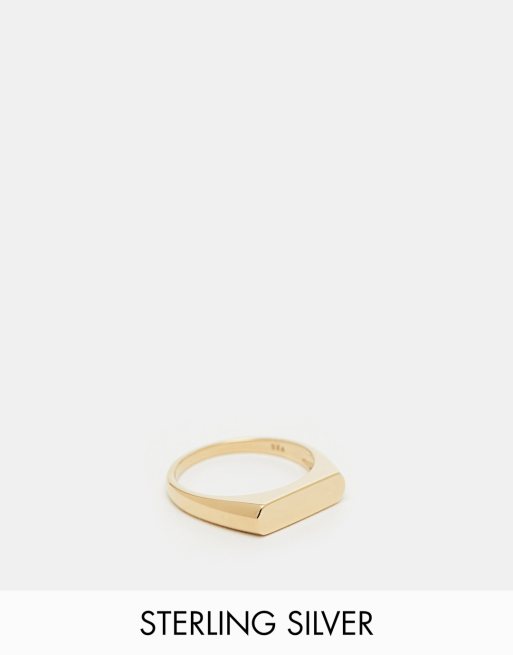 ASOS DESIGN - Smal signetring i sterlingsølv med belægning i 14 k guld