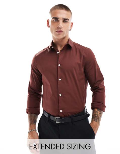 ASOS DESIGN - Smal skjorte i bordeaux poplin - view 1