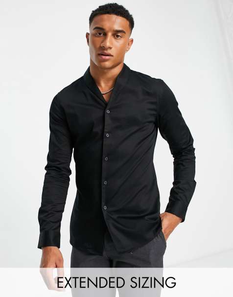 ASOS DESIGN - Smal skjorte med sjalskrave i sort satin - view 1