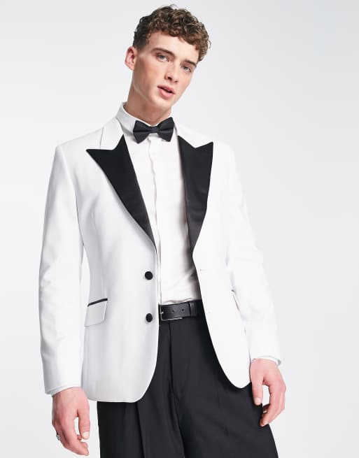 ASOS DESIGN - Smal smokingjasje in wit met zwarte revers