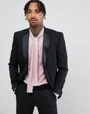 ASOS DESIGN - Eng geschnittene Smokingjacke in Schwarz - Schwarz