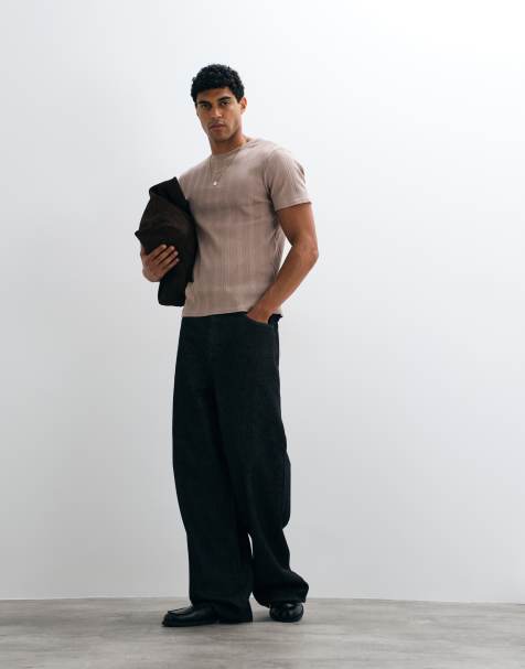 ASOS DESIGN smal t-shirt i beige ribb - view 1