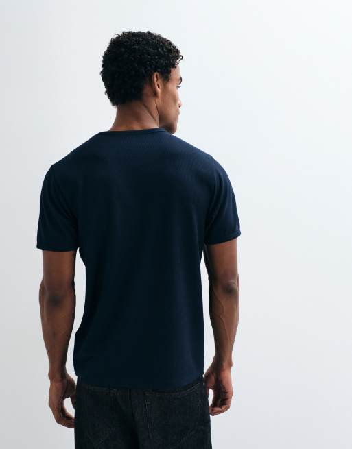 ASOS DESIGN smal t-shirt i marinblå smart waffle, 5 av 5