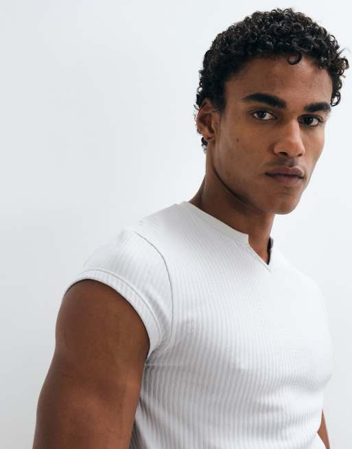ASOS DESIGN smal t-shirt med notch-ringning i grå struktur, 2 av 5
