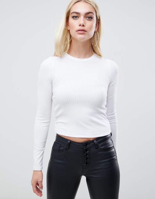 ASOS DESIGN - Smal t-shirt met lange mouwen in wit