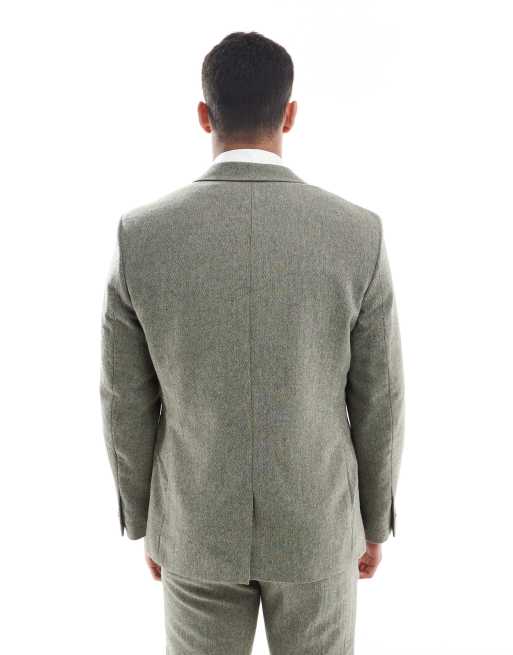 ASOS DESIGN - Smal wolrijk colbert met groen visgraatmotief, 2 van 5