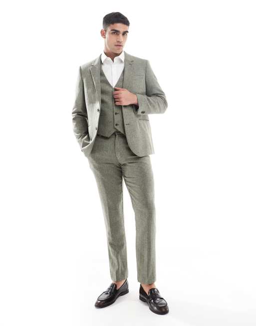 ASOS DESIGN - Smal wolrijk colbert met groen visgraatmotief, 4 van 5