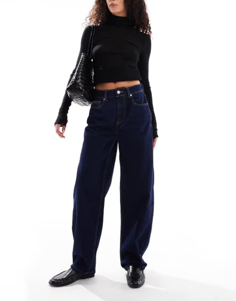 ASOS DESIGN – Smala jeans med barrelben och mörkblå tvätt - view 1