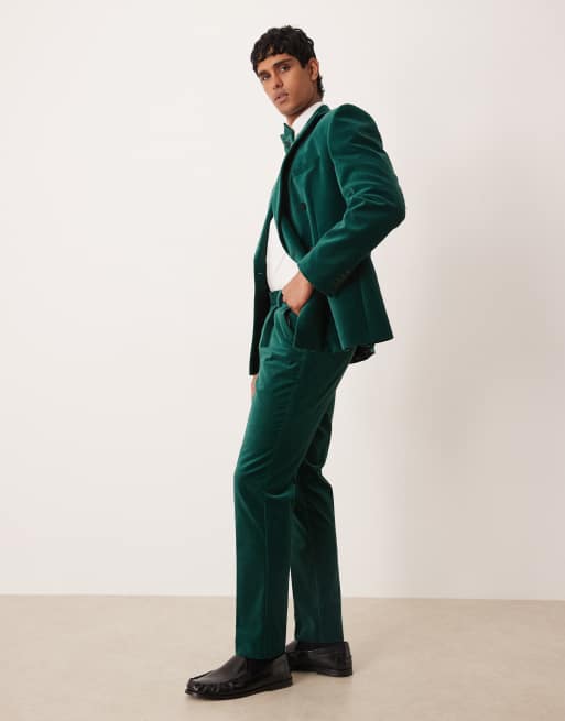 ASOS DESIGN – Smala kostymbyxor i bomullssammet med veck framtill, del av kostym, 3 av 5