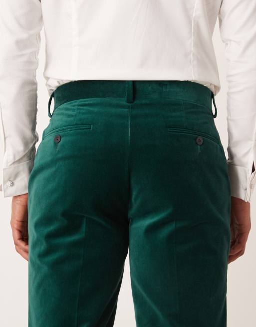 ASOS DESIGN – Smala kostymbyxor i bomullssammet med veck framtill, del av kostym, 4 av 5