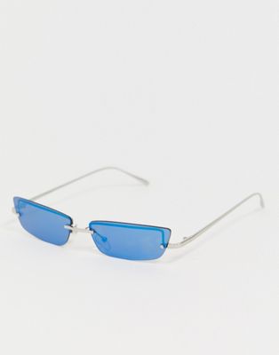 ASOS DESIGN – Smala, moderiktiga glasögon utan bågar med silverfärgade spegelglas