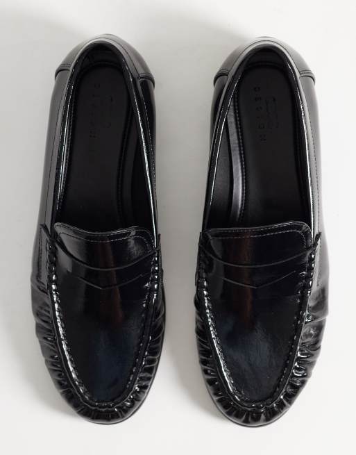 ASOS DESIGN smala penny loafers med rynkning i svart, 2 av 4