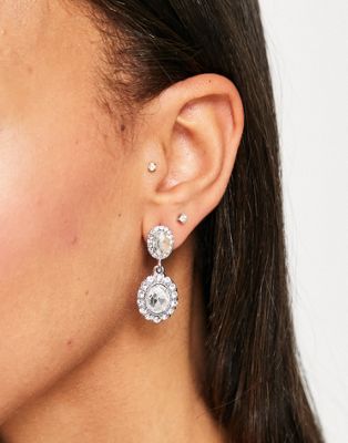ASOS DESIGN small drop earrings with double crystal design