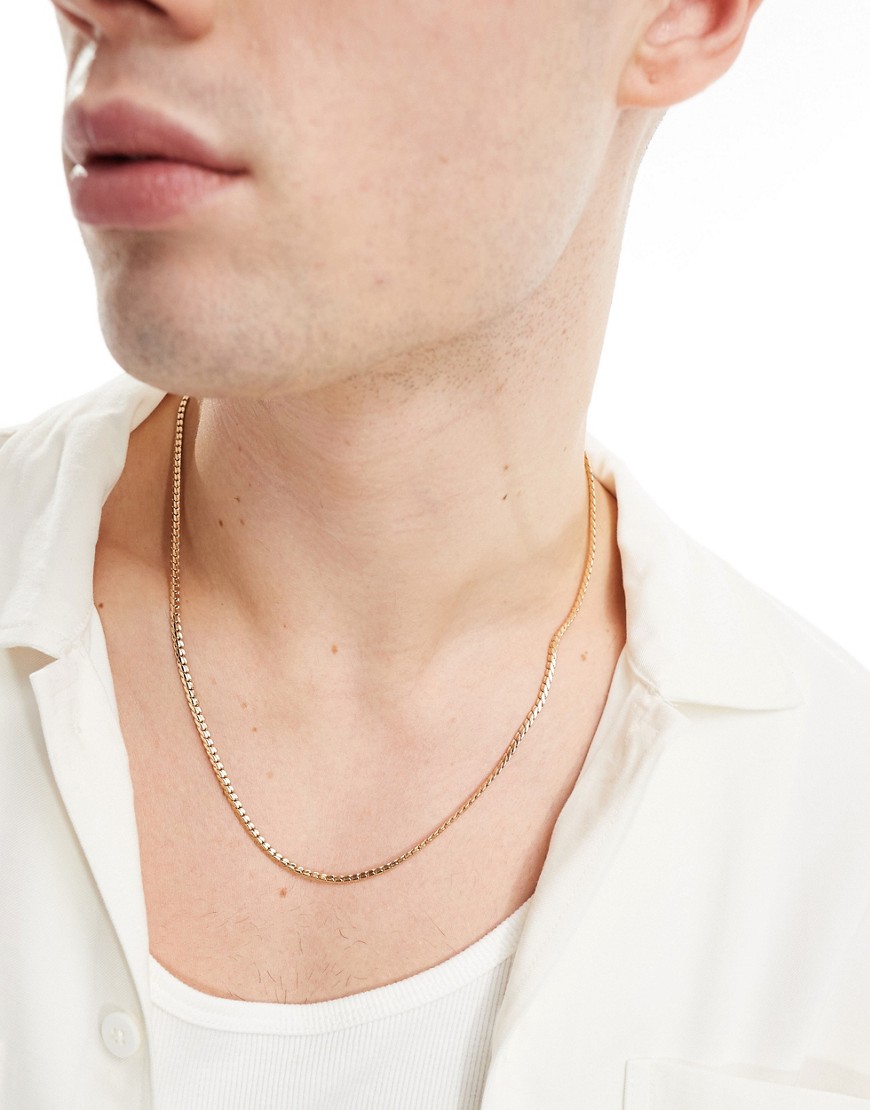 small flat link neck chain in silver tone-Gold