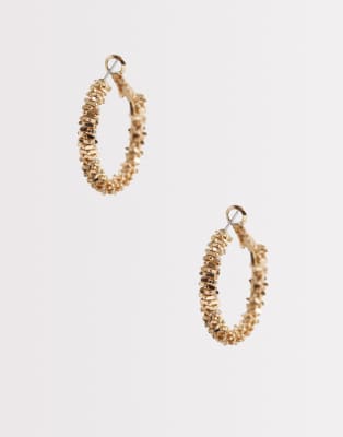 ASOS DESIGN small hoop earrings with beaded design in gold tone