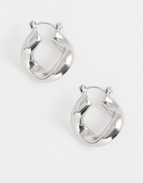 ASOS DESIGN small hoops with twisted design in silver tone - view 1