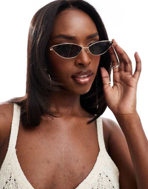 ASOS DESIGN small metal cat eye sunglasses in gold ASOS