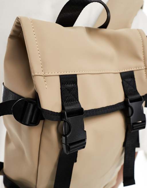 ASOS DESIGN small rubberized backpack with contrast webbing in stone ASOS
