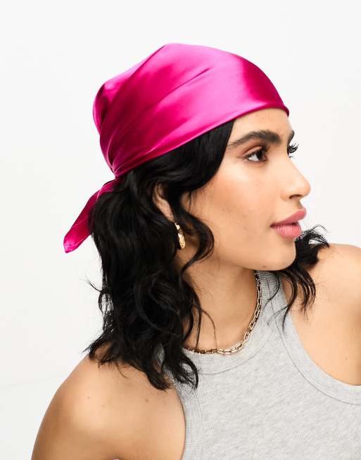 ASOS DESIGN small satin headscarf in hot pink ASOS