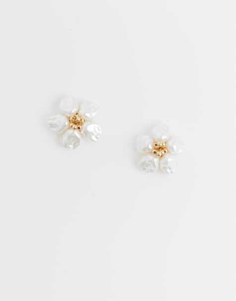 ASOS DESIGN small stud earrings with faux pearl detail in gold tone - view 1