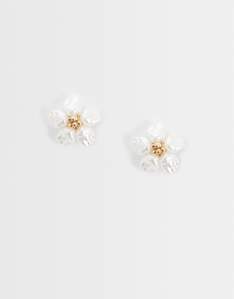 ASOS DESIGN small stud earrings with faux pearl detail in gold tone - view 1