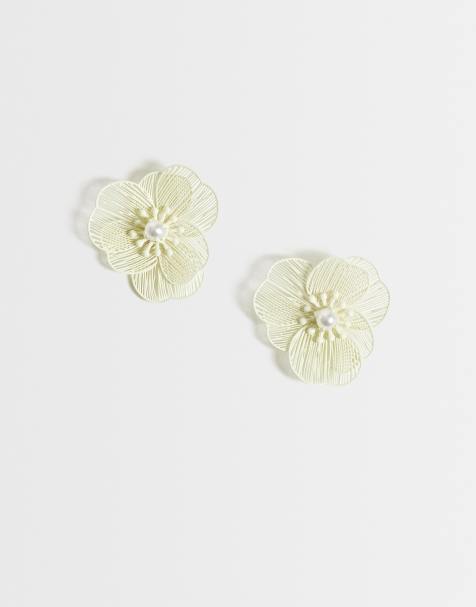 ASOS DESIGN small stud earrings with mini wire-floral design in pale yellow - view 1